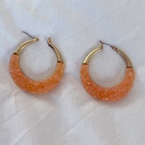 Coral geode hoop earrings